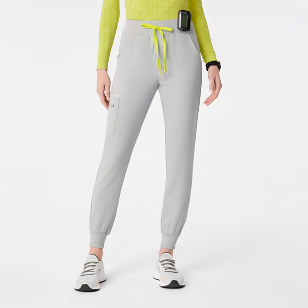 Figs Zamora Jogger Pants Women S Gray Pocket Drawstring Elastic Waist Logo